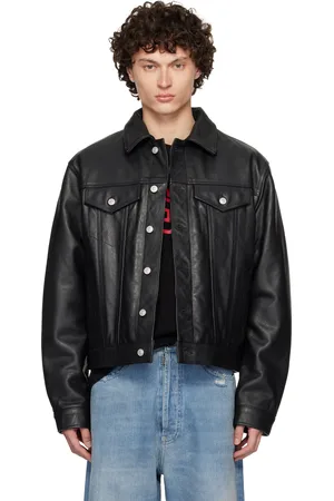 1017 ALYX 9SM Blouson camionneur noir en cuir grainé