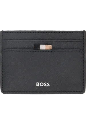 HUGO BOSS Porte-carte noir en cuir saffiano