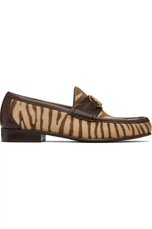 VALENTINO GARAVANI Flâneurs beige et brun en cuir de veau à logo en V