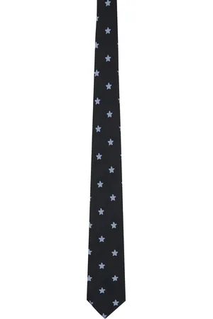 YOHJI YAMAMOTO Cravate Derby noir et bleu à motif étoilé en jacquard