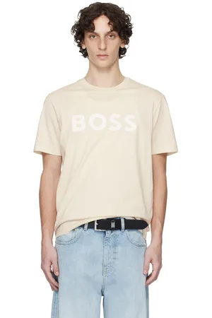 HUGO BOSS T-shirt beige en jersey de coton à logo imprimé