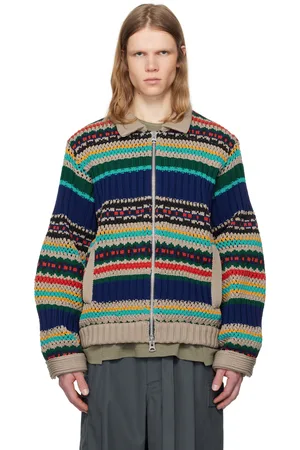 SACAI Cardigan multicolore en tricot à mailles ouvertes