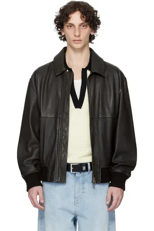 HUGO BOSS Blouson brun en cuir à glissière