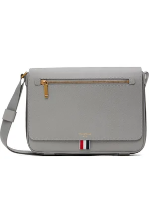 Thom Browne Sac reporter gris en cuir grainé