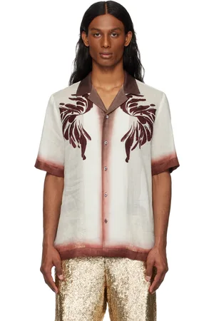 DRIES VAN NOTEN Chemise blanc cassé et bourgogne à images brodées
