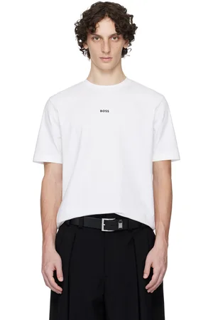 HUGO BOSS T-shirt décontracté blanc en jersey extensible de coton à logo