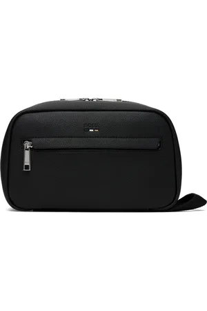 HUGO BOSS Trousse de toilette noire en cuir synthétique grainé