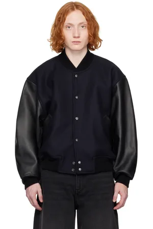 STUDIO NICHOLSON Blouson aviateur Alph bleu marine et noir en cuir