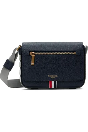 Thom Browne Petit sac reporter bleu marine en cuir grainé
