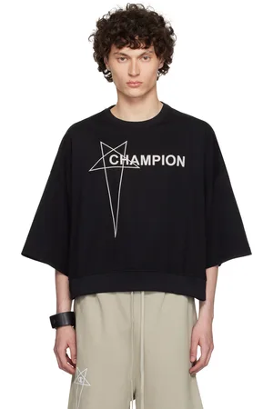 Rick Owens T-shirt écourté Tommy noir édition Champion