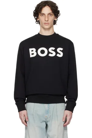 HUGO BOSS Pull molletonné décontracté noir en jersey bouclette à logo