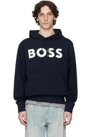 HUGO BOSS Pull à capuche décontracté bleu marine à gros logo