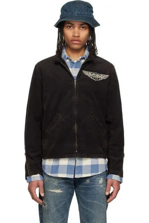 Ralph Lauren Blouson motard Brough brun en velours côtelé de coton