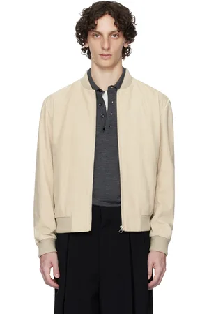 HUGO BOSS Blouson aviateur beige en suède à coupe classique édition BECKHAM