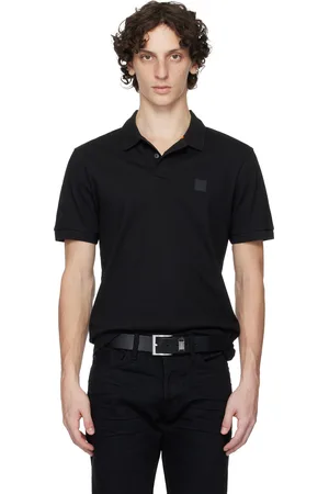 HUGO BOSS Polo ajusté noir en piqué extensible de coton à écusson à logo