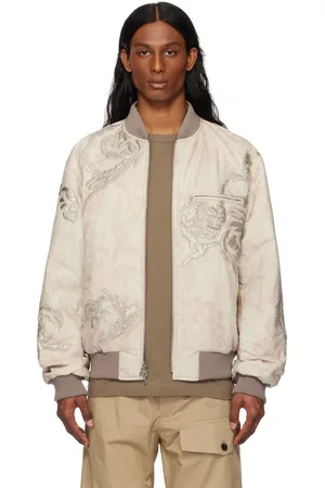 DRIES VAN NOTEN Blouson aviateur réversible blanc cassé et rose à motif fleuri