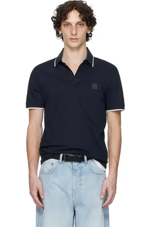 HUGO BOSS Polo ajusté bleu marine en piqué extensible de coton