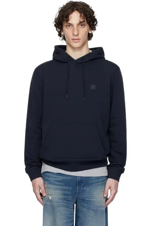 HUGO BOSS Pull à capuche bleu marine à coupe classique et à écusson à logo