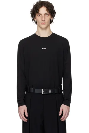 HUGO BOSS T-shirt à manches longues noir en jersey extensible de coton à logo