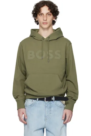 HUGO BOSS Pull à capuche décontracté kaki à gros logo