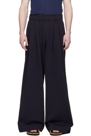 DRIES VAN NOTEN Pantalon de survêtement bleu marine à plis
