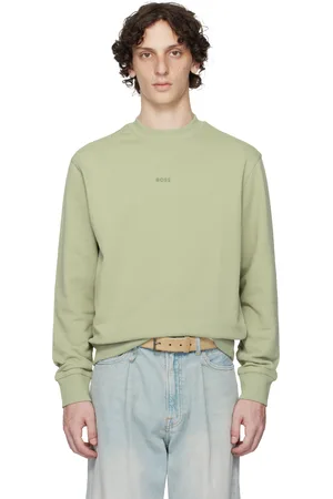HUGO BOSS Pull molletonné décontracté kaki en jersey bouclette à logo contrastant