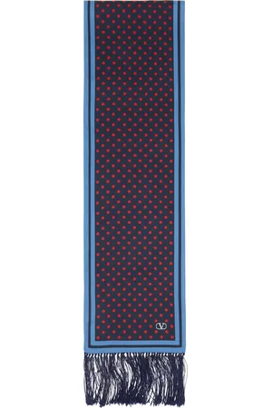 VALENTINO Écharpe bleu marine et rouge en soie à motif Plusdepois