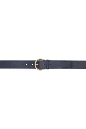 Thom Browne Ceinture bleu marine en cuir grainé à boucle arrondie