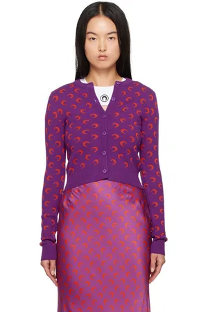 Marine Serre Cardigan mauve à motif à logos en tricot jacquard