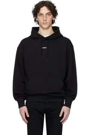 HUGO BOSS Pull à capuche noir en jersey bouclette à logo contrastant