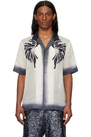 DRIES VAN NOTEN Chemise blanc cassé et bleu marine à images brodées