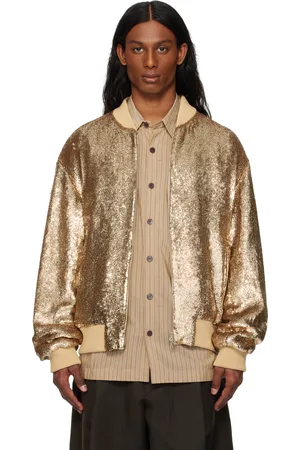 DRIES VAN NOTEN Blouson aviateur doré à paillettes