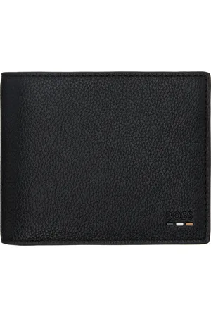 HUGO BOSS Portefeuille à trois volets noir en cuir synthétique grainé