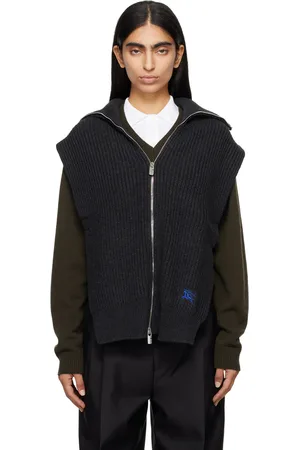 Burberry Gilet de style cape gris en cachemire à glissière