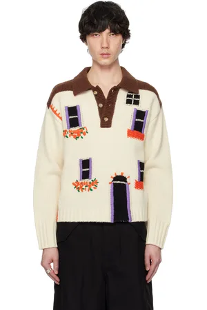 J.W.Anderson Polo blanc cassé à image de maison en intarsia