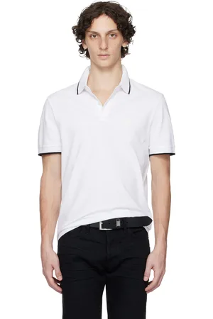 HUGO BOSS Polo ajusté blanc en piqué extensible de coton