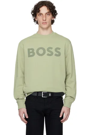 HUGO BOSS Pull molletonné décontracté kaki en jersey bouclette à logo