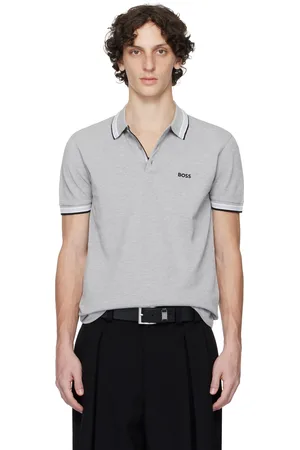 HUGO BOSS Polo gris en piqué de coton à logos