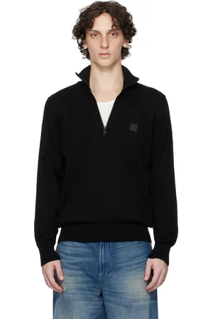 HUGO BOSS Pull molletonné noir à écusson à logo et à demi-glissière