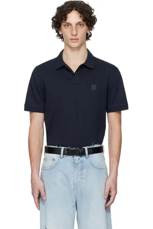 HUGO BOSS Polo ajusté bleu marine en piqué extensible de coton à écusson à logo