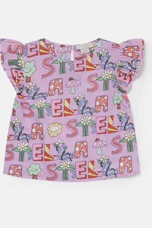 Stella McCartney T shirt plisse a mancherons avec inscription Stella Woodland