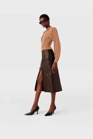Stella McCartney Jupe midi crocodile embosse, Femme