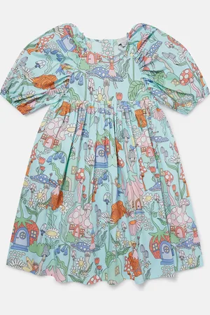 Stella McCartney Robe plissee a manches courtes avec imprime foret