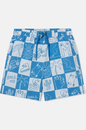 Stella McCartney Short de bain a carreaux avec inscription marque