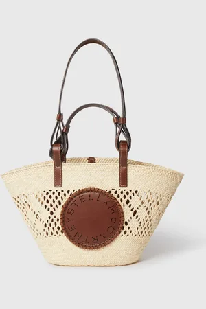 Stella McCartney Cabas format moyen en raphia crochete Logo, Femme