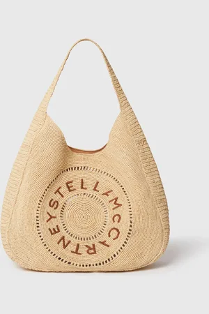 Stella McCartney Grand cabas souple en raphia Logo, Femme