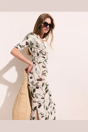 Stella McCartney Robe midi a manches mi longues en mesh avec imprime cerises, Femme