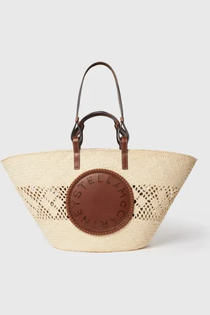 Stella McCartney Grand cabas en raphia crochete Logo, Femme