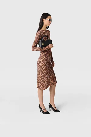 Stella McCartney Leopard Long-Sleeve Midi Dress, Femme