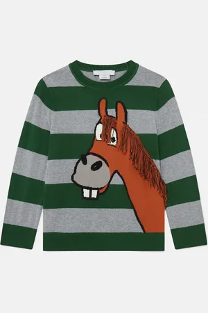 Stella McCartney Pull graphique a franges avec cheval, Femme